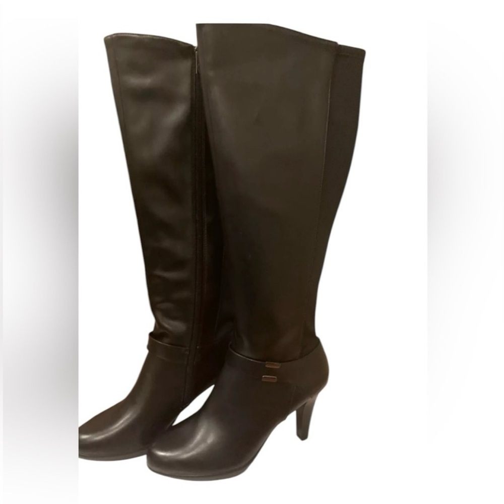 Alfani Step N Flex Elegant Black Knee-High Tall Black Faux Leather Boots NIB